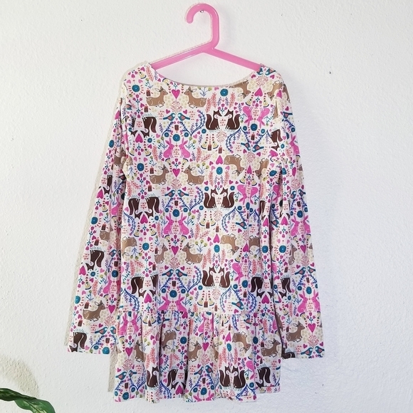 LANDS END Girsl Holiday Ivory Forest Animal Colorfull Tunic Dress Medium 10-12 - Picture 6 of 10